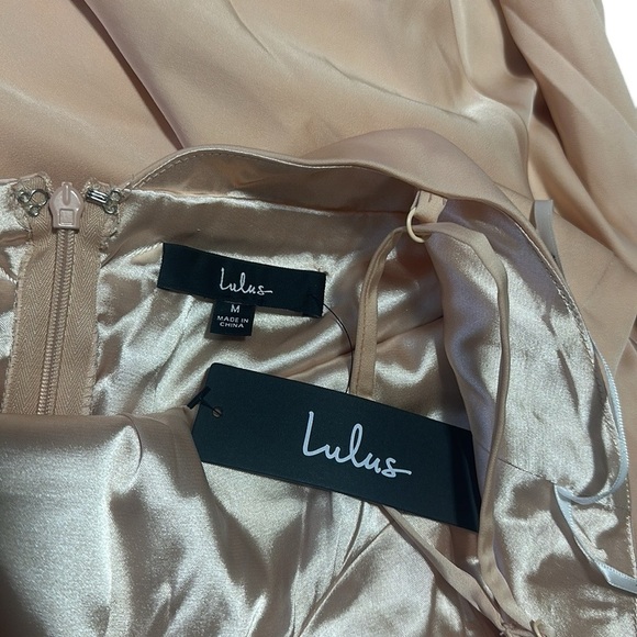 Lulu’s NWT Steal My Heart Champagne Satin Asymmetrical Maxi Evening Dress Size M - Picture 9 of 14